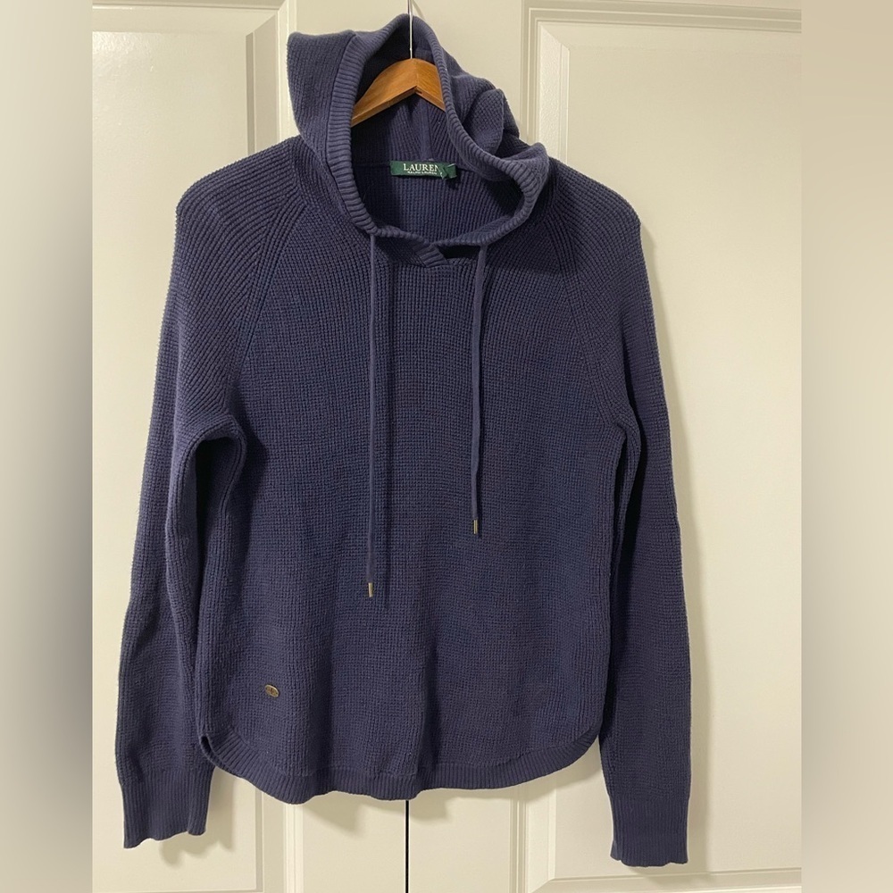 RALPH LAUREN- navy knit hooded sweater